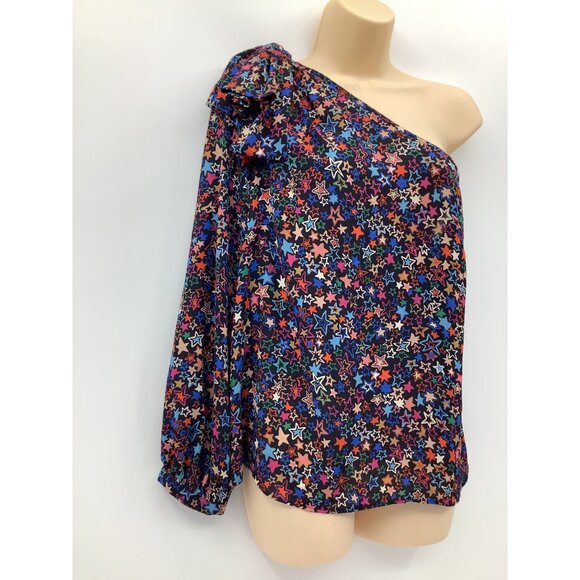 J. Crew Jacuzzi One-Shoulder Bow Star Print Top Black Size 10 NEW - Picture 2 of 8